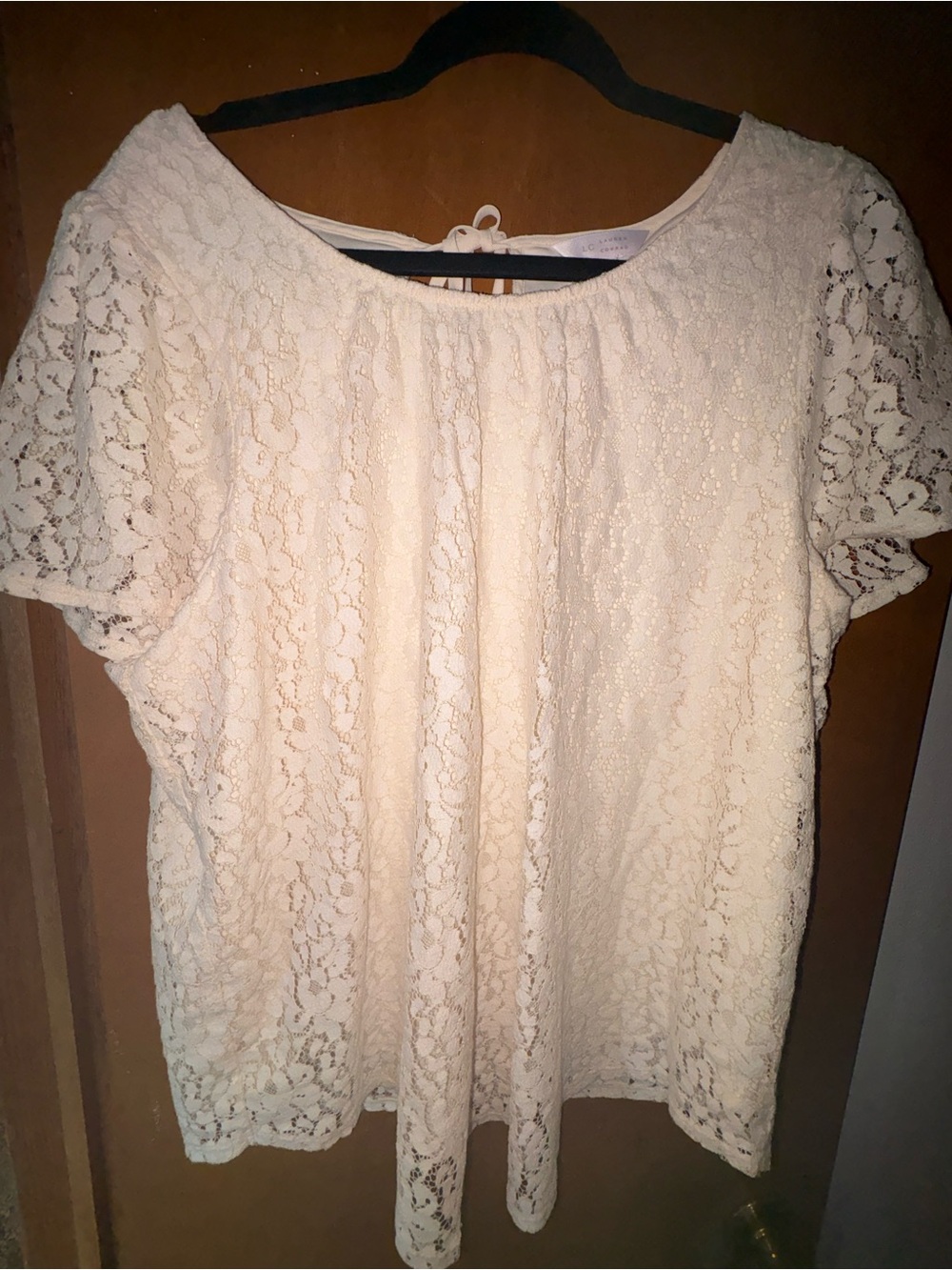 LC Lauren Conrad Cream Lace Short-Sleeve Blouse